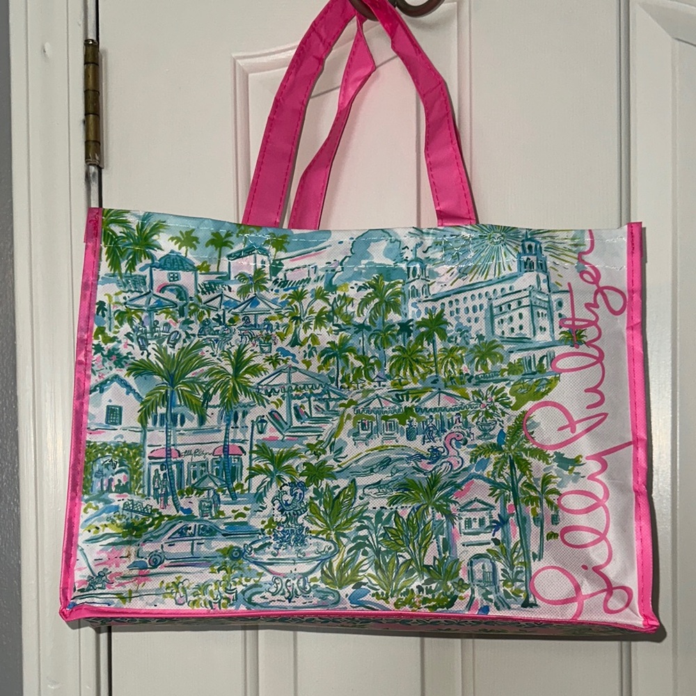 Lilly Pulitzer Pink and Green Scenic Shopper Tote